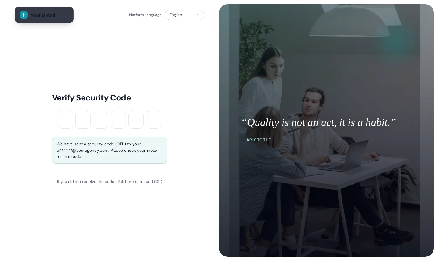 The two-factor security code screen in the Editorial login design
