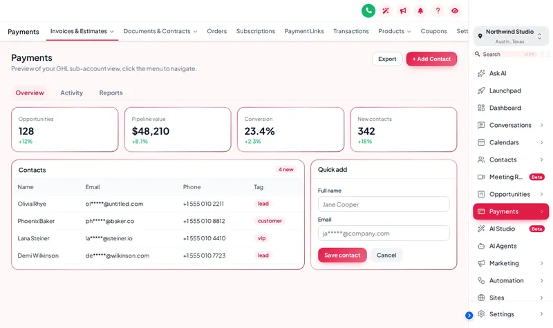 Right-docked sidebar menu layout